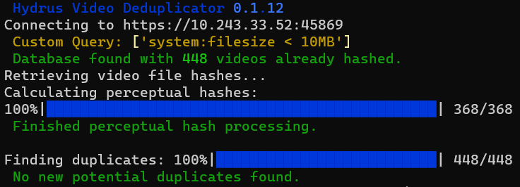 hydrus video deduplicator running in terminal