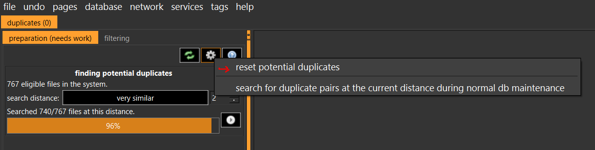 Demonstration of how to reset potential duplicates in Hydrus